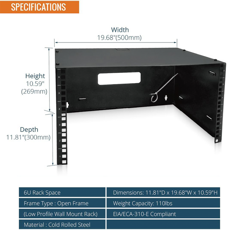 Tecmojo Server Rack 6U Wall Mount Open Frame Rack 300mm Deep 19'' Width with Top Cover for Shallow Server, Network Switches, IT Equipment