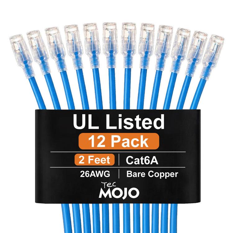 Tecmojo UL Listed Cat6 0.5M Ethernet Patch Cable, 26AWG 100% Pure Copper Conductors, Cat6 Network Cable, Snagless RJ45 for Router, Modem, Xbox, Laptop, Servers, 12-Pack, Blue