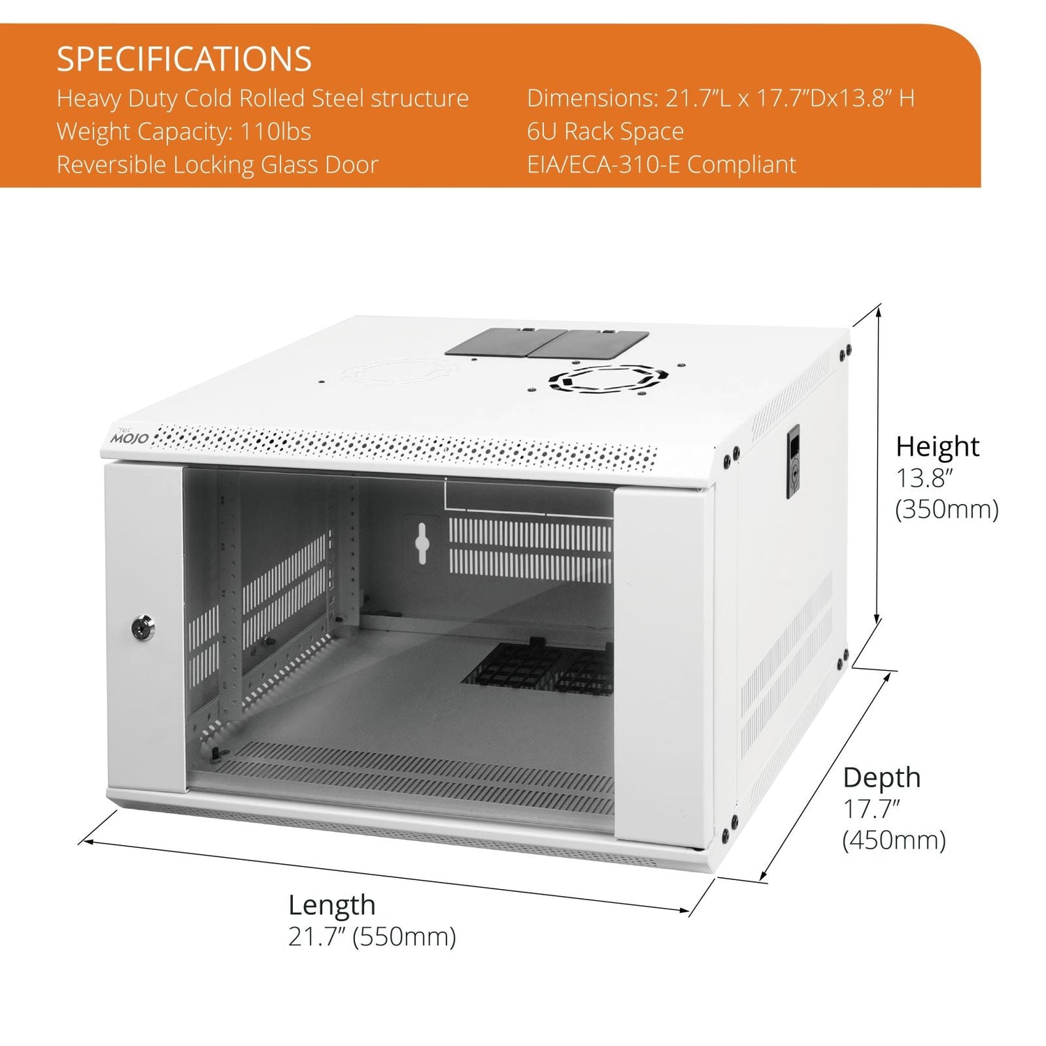 Tecmojo 6U 450mm Depth White Glass Door Standard Wall Mount Cabinet(Flat Pack)