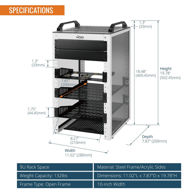Tecmojo 9U Network Rack Mini Server Rack with 2 Side Translucent Panels