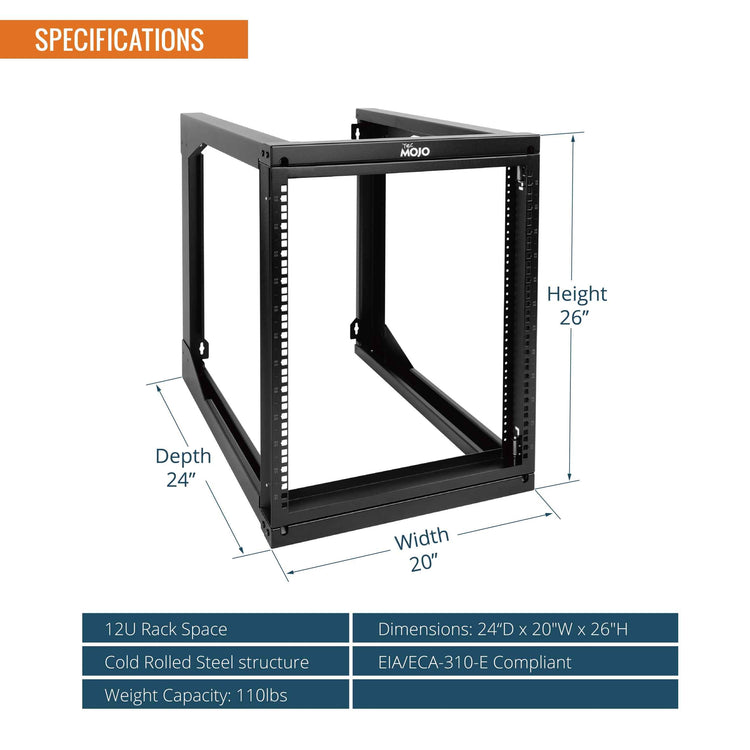 Tecmojo 12U 24in Depth Swing Gate Wall Rack for 19" Server and Network Device