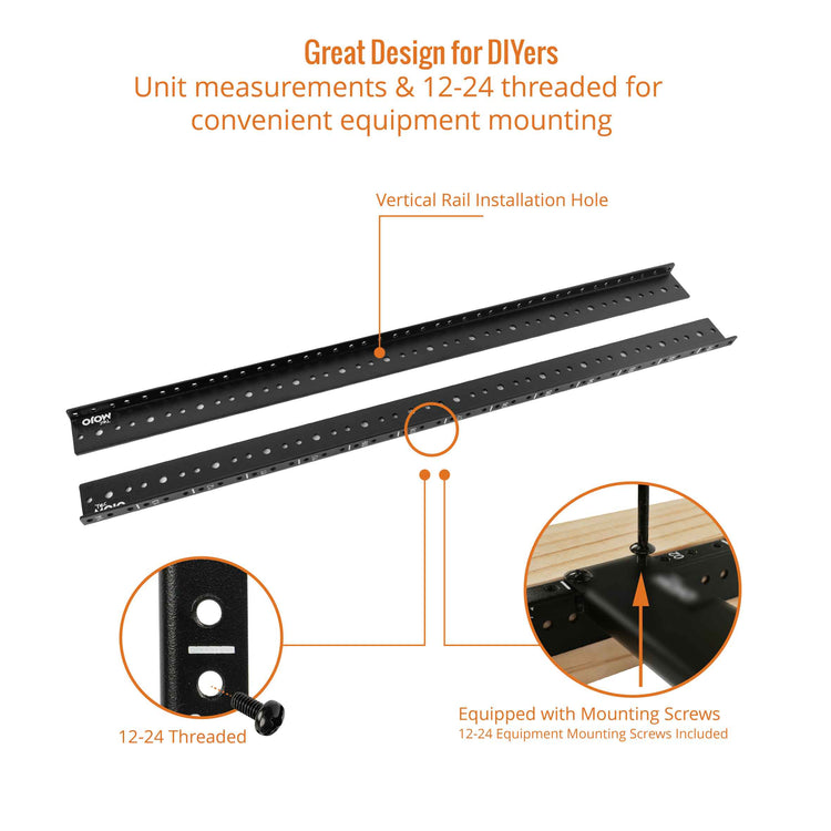 Tecmojo 14U Vertical Rack Rail Pair Kit DIY Rack Rails Kit