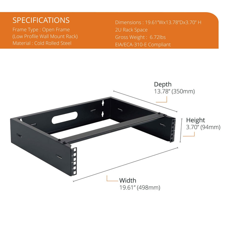 Tecmojo Server Rack 2U Wall Mount Open Frame Rack 300mm Deep 19'' Width with Top Cover for Shallow Server, Network Switches, IT Equipment