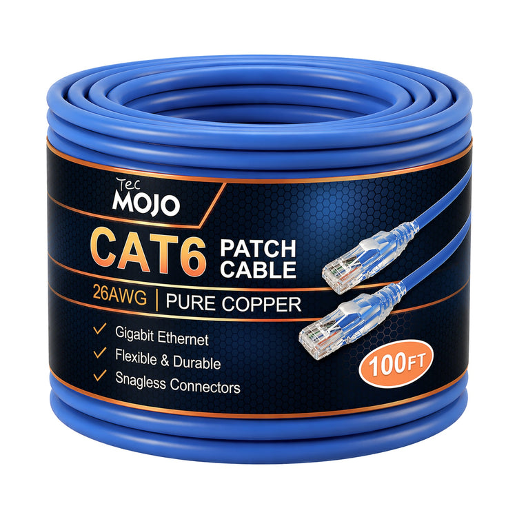 Tecmojo UL Listed Cat6 30M Ethernet Patch Cable, 26AWG 100% Pure Copper Conductors, Cat6 Network Cable, Snagless RJ45 for Router, Modem, Xbox, Laptop, Servers, Blue