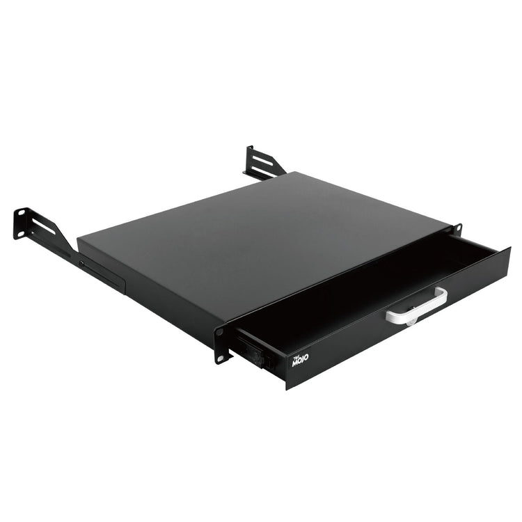 Tecmojo 1RU Rack Mount Drawer with Aluminum Handle, Sliding and Lockable Rack Mount Drawer for 19 inches Equipment/Server/AV Rack or Cabinets, Load-Bearing 10kg, with Cable Management Holes, Black