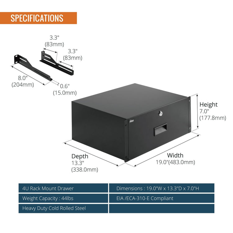 Tecmojo 4RU Sliding and Lockable Rack Mount Drawer for 19 inches Network Equipment/Server/AV Rack or Cabinets Enclosure, Load-Bearing 10kg, with Cable Management Holes, Black