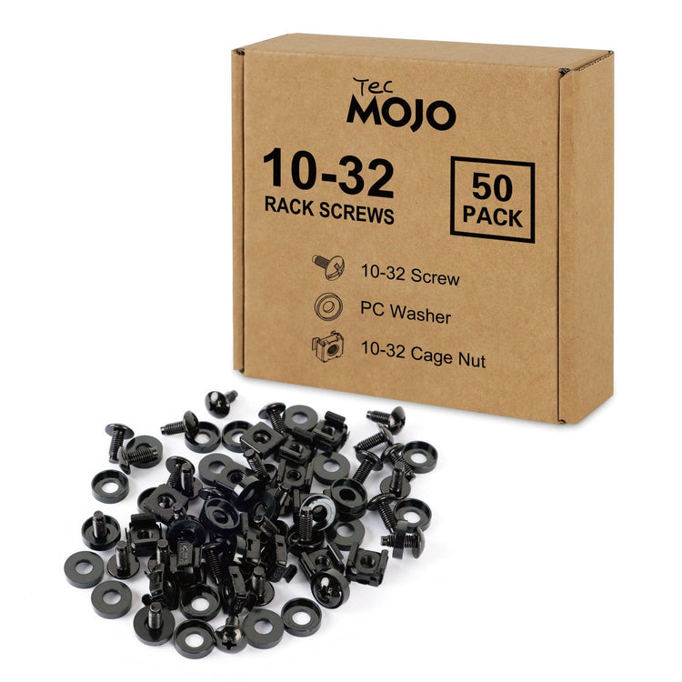 Tecmojo 10/32 Rack Mount Screws 50 Pack - 10/32 Steel, Pan Head, Phillips Type Pilot Point Screws, Made to Use with Network Racks, Enclosures and Cabinets