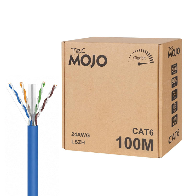 Tecmojo CAT6 100m Bulk Ethernet Cable | 24AWG Solid Bare Copper | LSZH Gigabit Network