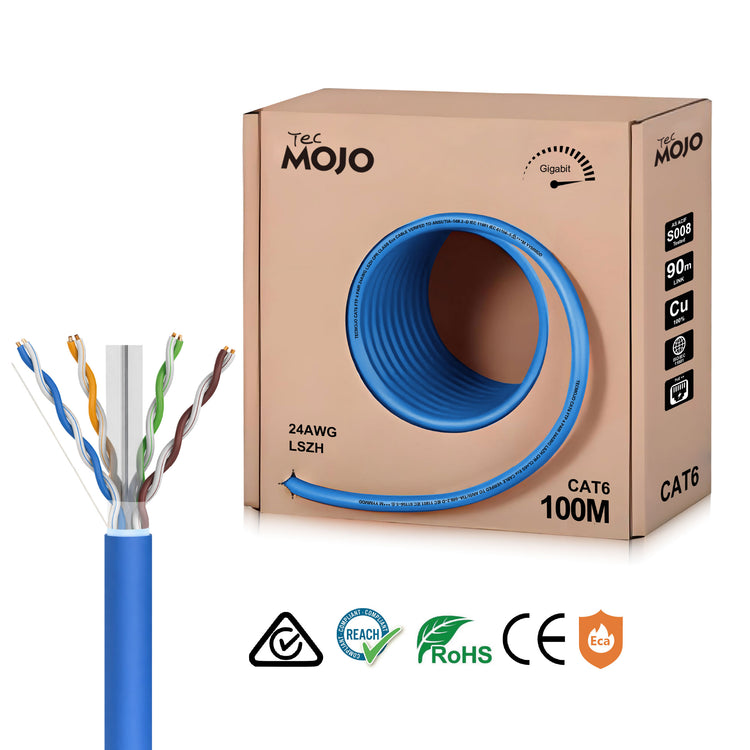 Tecmojo Cat6 FTP Shielded Cable 100m | Bare Copper Ethernet Cable | LSZH Support PoE++