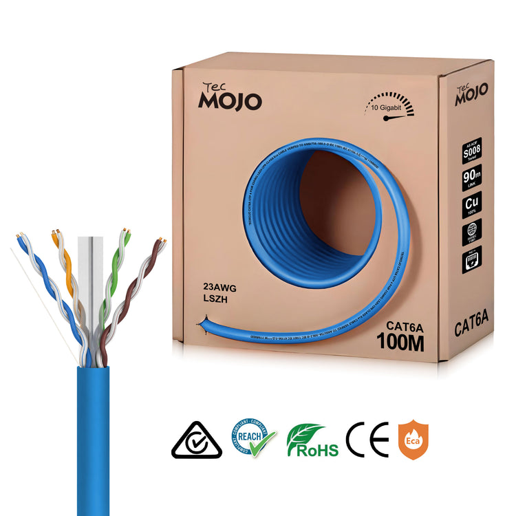 Tecmojo Cat6A UTP Cable 100m | 100% Bare Copper Ethernet Cable | 10Gb PoE