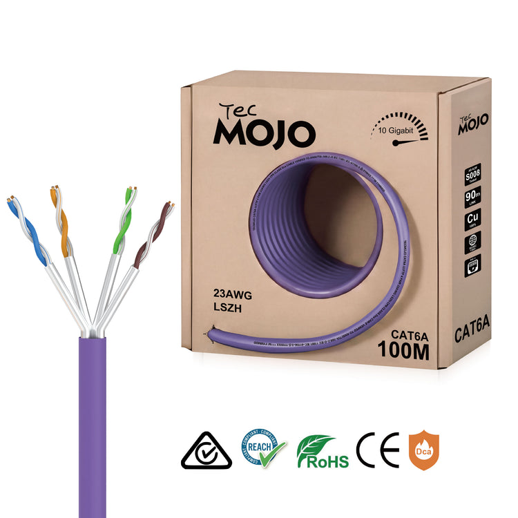 Tecmojo Cat6A U/FTP Shielded Cable 100m | Bare Copper Ethernet Cable | LSZH PoE