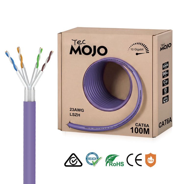 Tecmojo Cat6A S/FTP Shielded Cable 100m | Braided Shield Ethernet Cable | PoE