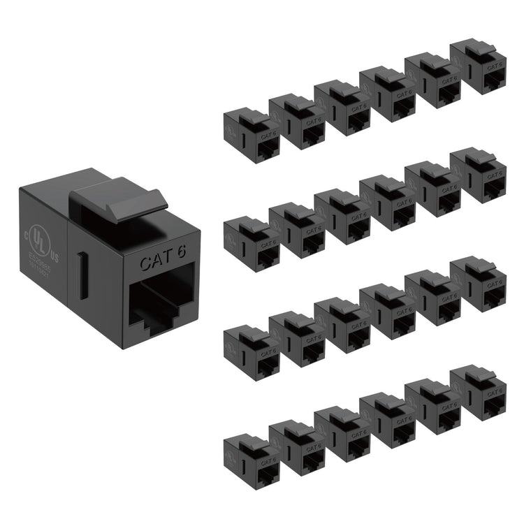 Tecmojo UL Listed Cat6 Keystone Coupler, 1000 Mbps RJ45 Ethernet Jack, Female to Female, Slim Design for Patch Panels & Wall Plates, Black (25-Pack)