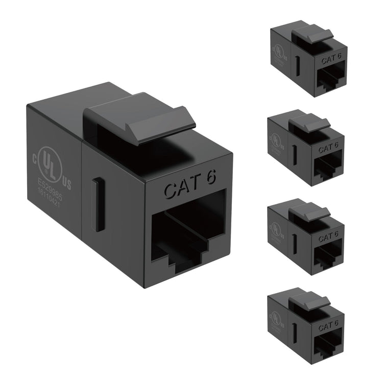 Tecmojo UL Listed Cat6 Keystone Coupler, 1000 Mbps RJ45 Ethernet Jack, Female to Female, Slim Design for Patch Panels & Wall Plates, Black (5-Pack)