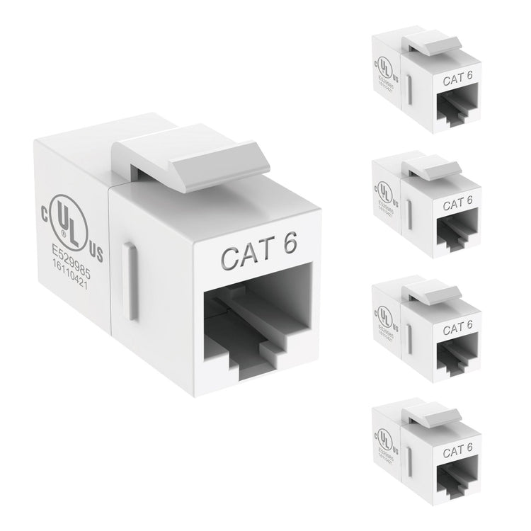 Tecmojo UL Listed Cat6 Keystone Coupler, 1000 Mbps RJ45 Ethernet Jack, Female to Female, Slim Design for Patch Panels & Wall Plates, White (5-Pack)