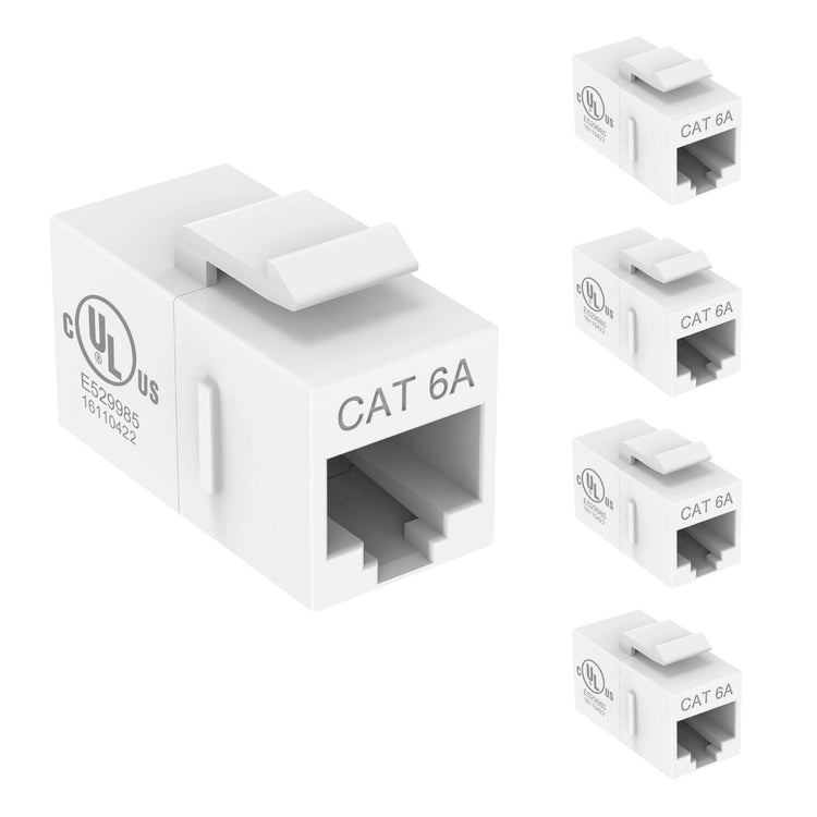 Tecmojo UL Listed Cat6A Keystone Coupler, 10Gbps RJ45 Ethernet Jack, Female to Female, Slim Design for Patch Panels & Wall Plates, White (5-Pack)