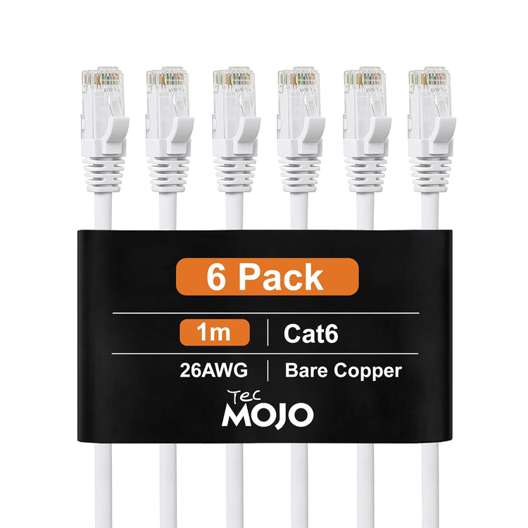 Tecmojo Ethernet Cable 1M, CAT 6 Ethernet Cable 6 Pack LAN Gigabit, RJ45 Pure Copper Core 1000Mbps for 250Mhz/s Cord, Network Patch Cord for Router Modem Patch Panel Faster Than Cat 5e/Cat 5, White