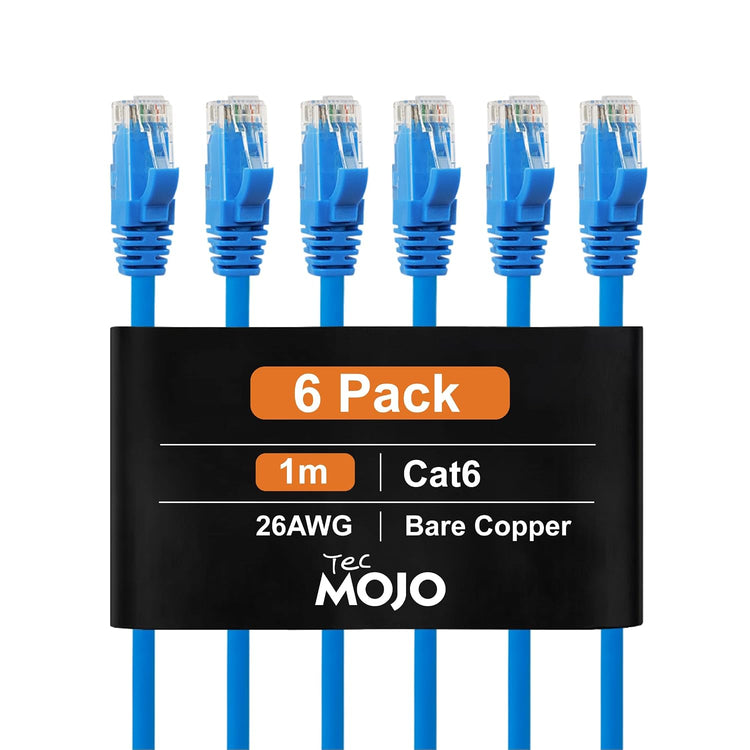 Tecmojo Ethernet Cable 1M, CAT 6 Ethernet Cable 6 Pack LAN Gigabit, RJ45 Pure Copper Core 1000Mbps for 250Mhz/s Cord, Network Patch Cord for Router Modem Patch Panel Faster Than Cat 5e/Cat 5, Blue
