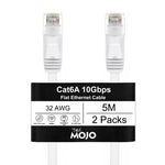 Tecmojo Flat Cat6A 0.25m Ethernet Cable 6 Pack 10Gbps High Speed Patch Cord 32AWG Pure Copper Core PVC RJ45 Network Cable for Laptop Router Modem Patch Panel Faster Than Cat6 Cat5e and Cat5, White