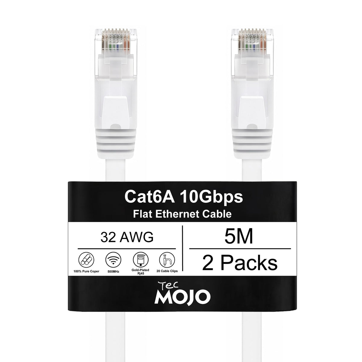 Tecmojo Flat Cat6A 0.25m Ethernet Cable 6 Pack 10Gbps High Speed Patch Cord 32AWG Pure Copper Core PVC RJ45 Network Cable for Laptop Router Modem Patch Panel Faster Than Cat6 Cat5e and Cat5, White