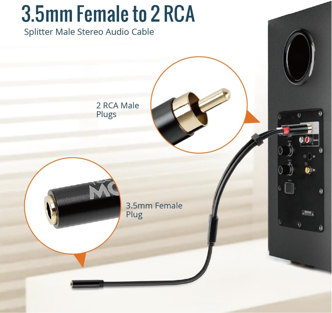 Tecmojo 2 Pack Audio Y Cable 3.5mm Female to 2 RCA Splitter Male Audio Y Cable, Gold Plated Adapter for TV, Smartphones, Record Player, MP3, Tablets, Speakers, Home Theater