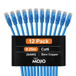 Tecmojo Ethernet Cable 0.25M, CAT 6 Ethernet Cable 12 Pack LAN Gigabit, RJ45 Pure Copper Core 1000Mbps for 250Mhz/s Cord, Network Patch Cord for Router Modem Patch Panel Faster Than Cat 5e/Cat 5, Blue