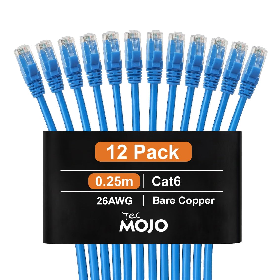 Tecmojo Ethernet Cable 0.25M, CAT 6 Ethernet Cable 12 Pack LAN Gigabit, RJ45 Pure Copper Core 1000Mbps for 250Mhz/s Cord, Network Patch Cord for Router Modem Patch Panel Faster Than Cat 5e/Cat 5, Blue