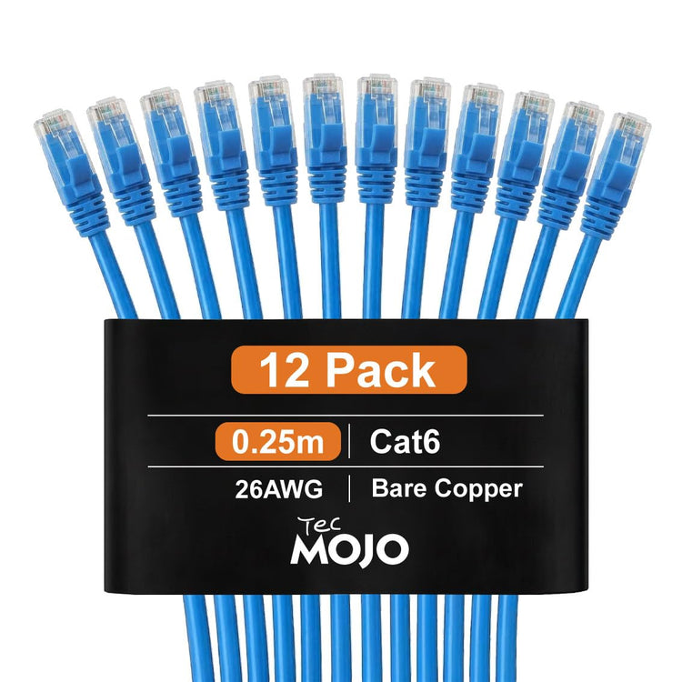 Tecmojo Ethernet Cable 0.5M, CAT 6 Ethernet Cable 12 Pack LAN Gigabit, RJ45 Pure Copper Core 1000Mbps for 250Mhz/s Cord, Network Patch Cord for Router Modem Patch Panel Faster Than Cat 5e/Cat 5, Blue