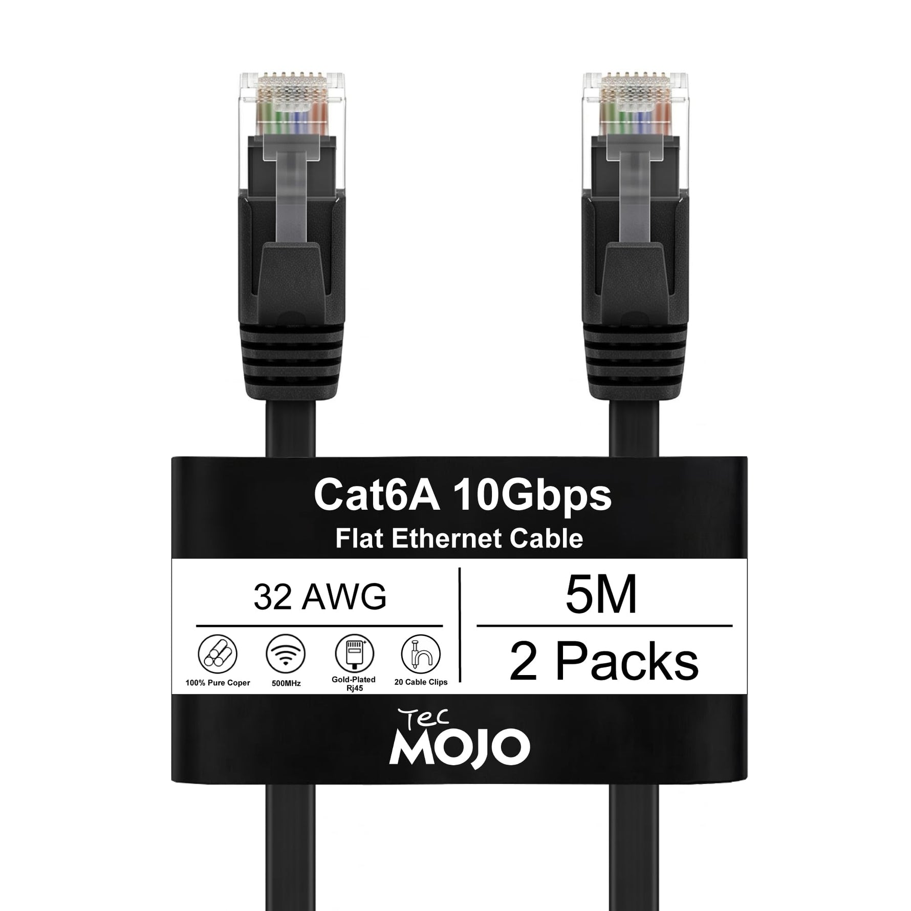 Tecmojo Flat Cat6A 0.25m Ethernet Cable 6 Pack 10Gbps High Speed Patch Cord 32AWG Pure Copper Core PVC RJ45 Network Cable for Laptop Router Modem Patch Panel Faster Than Cat6 Cat5e and Cat5, White