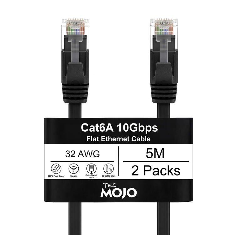 Tecmojo Flat Cat6A 0.25m Ethernet Cable 6 Pack 10Gbps High Speed Patch Cord 32AWG Pure Copper Core PVC RJ45 Network Cable for Laptop Router Modem Patch Panel Faster Than Cat6 Cat5e and Cat5, White