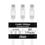Tecmojo Flat Cat6A 0.25m Ethernet Cable 6 Pack 10Gbps High Speed Patch Cord 32AWG Pure Copper Core PVC RJ45 Network Cable for Laptop Router Modem Patch Panel Faster Than Cat6 Cat5e and Cat5, White