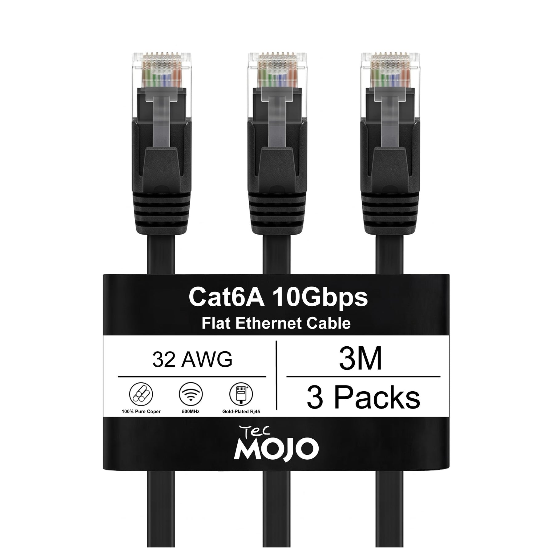 Tecmojo Flat Cat6A 0.25m Ethernet Cable 6 Pack 10Gbps High Speed Patch Cord 32AWG Pure Copper Core PVC RJ45 Network Cable for Laptop Router Modem Patch Panel Faster Than Cat6 Cat5e and Cat5, White