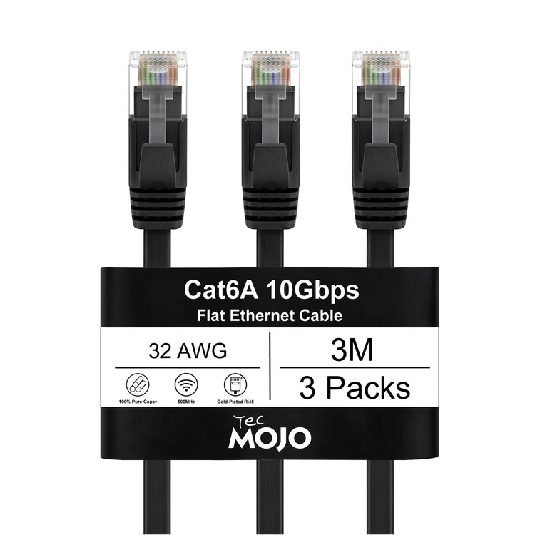 Tecmojo Flat Cat6A 0.25m Ethernet Cable 6 Pack 10Gbps High Speed Patch Cord 32AWG Pure Copper Core PVC RJ45 Network Cable for Laptop Router Modem Patch Panel Faster Than Cat6 Cat5e and Cat5, White