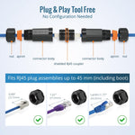 Tecmojo 6 Pack Waterproof Cat 6 RJ45 Connector, IP68 120mm Length Cat 6/Cat 5E/Cat 5 Shielded Waterproof RJ45 Coupler Outdoor Cable Extender for Outdoor Ethernet LAN Cable