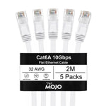 Tecmojo Flat Cat6A 0.25m Ethernet Cable 6 Pack 10Gbps High Speed Patch Cord 32AWG Pure Copper Core PVC RJ45 Network Cable for Laptop Router Modem Patch Panel Faster Than Cat6 Cat5e and Cat5, White