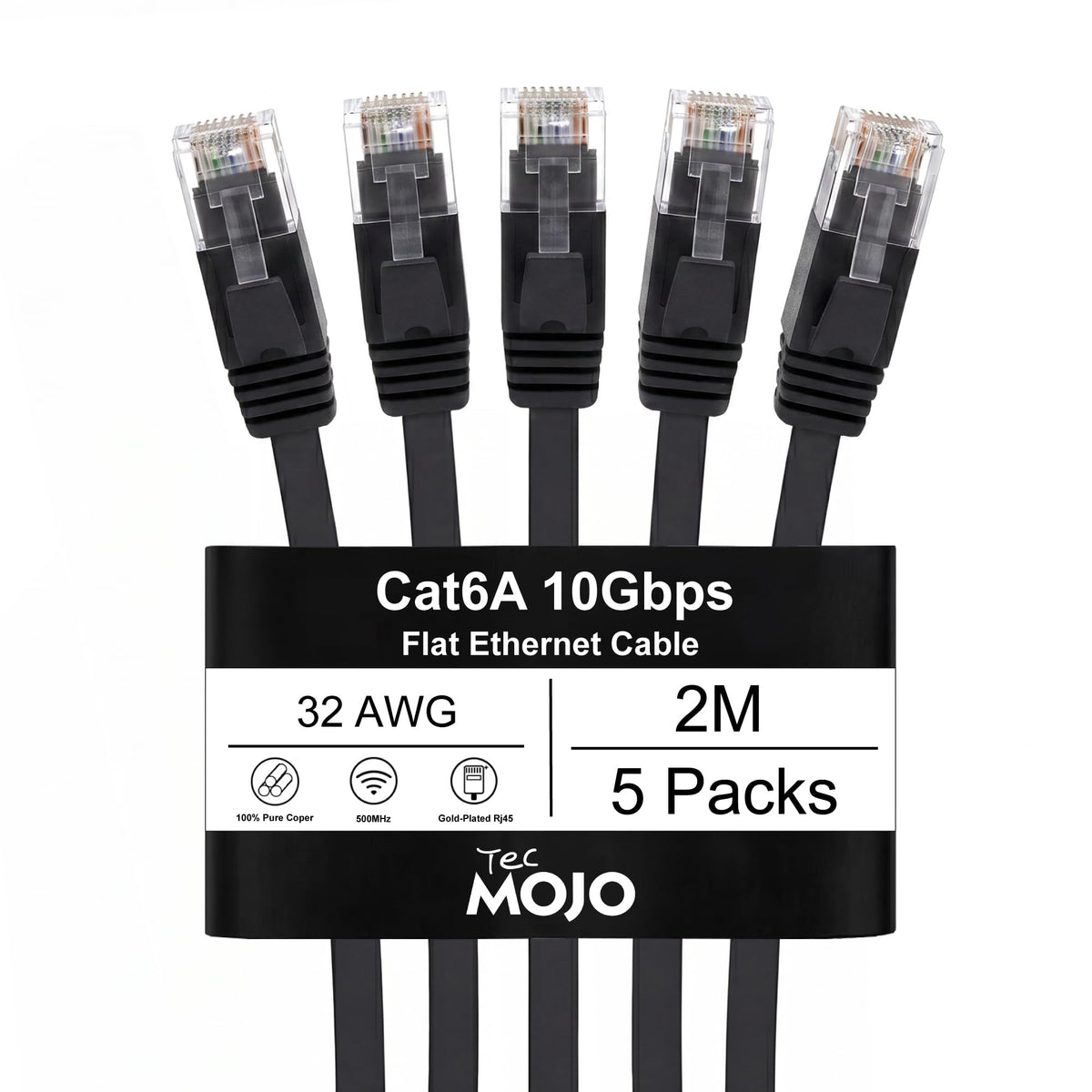 Tecmojo Flat Cat6A 0.25m Ethernet Cable 6 Pack 10Gbps High Speed Patch Cord 32AWG Pure Copper Core PVC RJ45 Network Cable for Laptop Router Modem Patch Panel Faster Than Cat6 Cat5e and Cat5, White