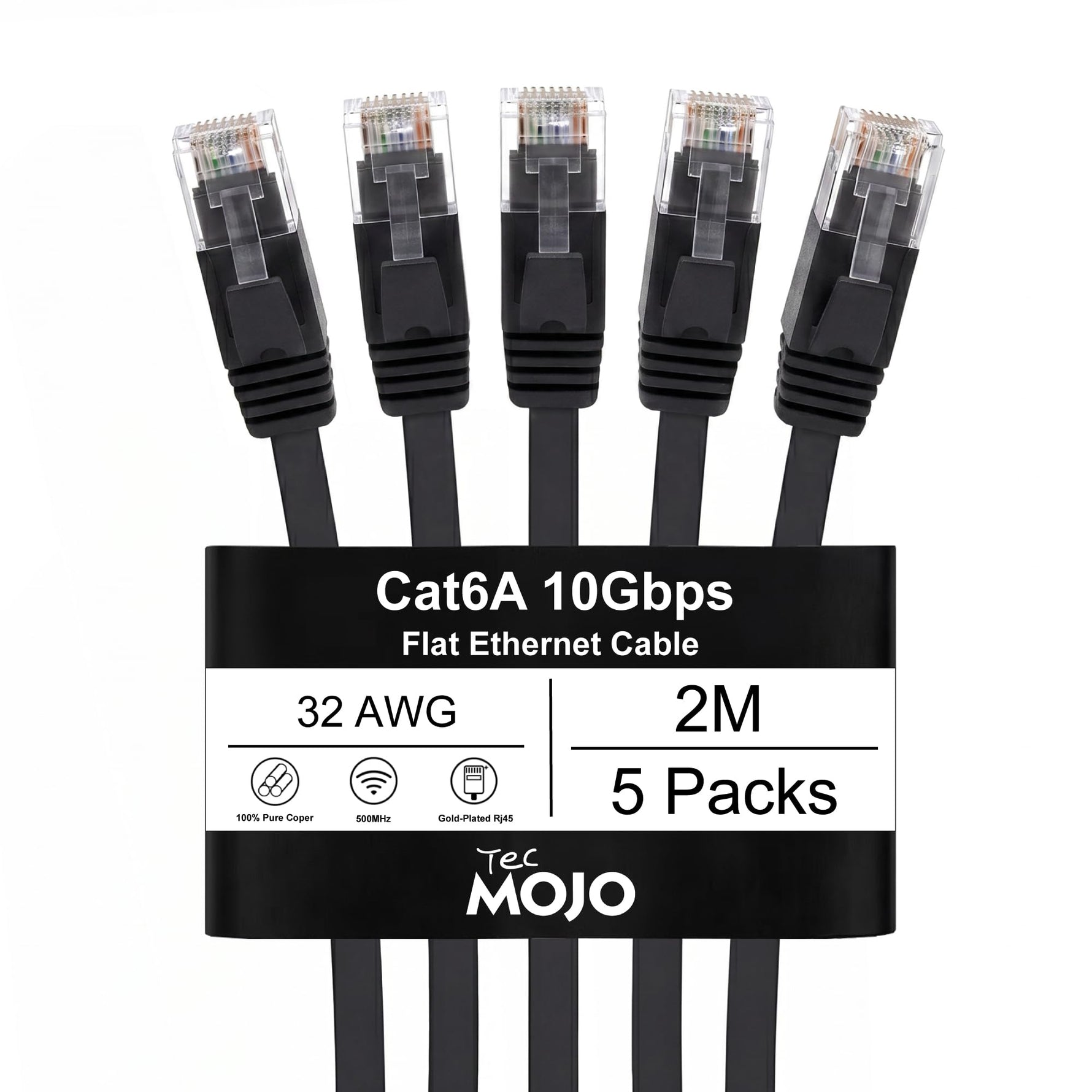 Tecmojo Flat Cat6A 0.25m Ethernet Cable 6 Pack 10Gbps High Speed Patch Cord 32AWG Pure Copper Core PVC RJ45 Network Cable for Laptop Router Modem Patch Panel Faster Than Cat6 Cat5e and Cat5, White