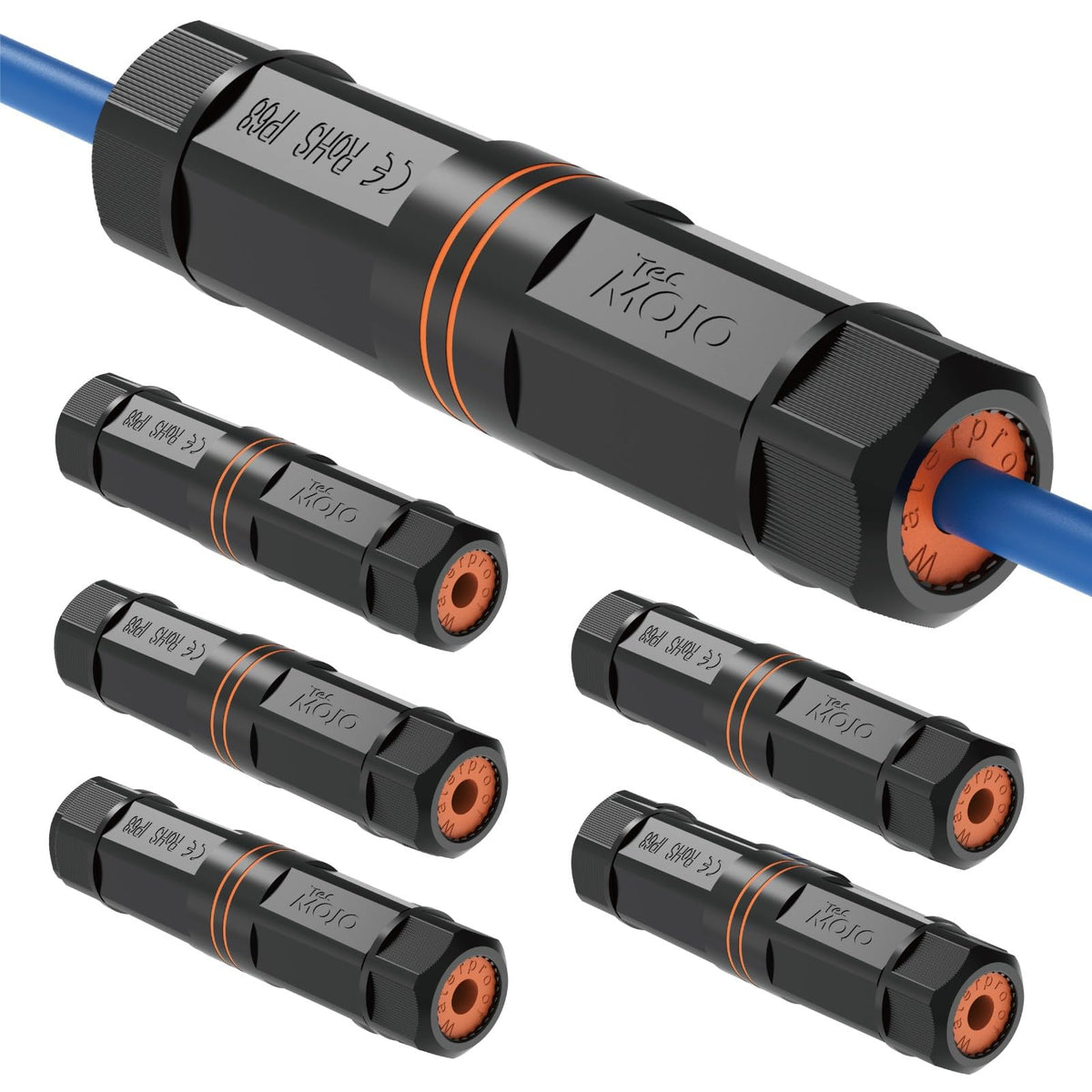 Tecmojo 6 Pack Waterproof Cat 6 RJ45 Connector, IP68 120mm Length Cat 6/Cat 5E/Cat 5 Shielded Waterproof RJ45 Coupler Outdoor Cable Extender for Outdoor Ethernet LAN Cable