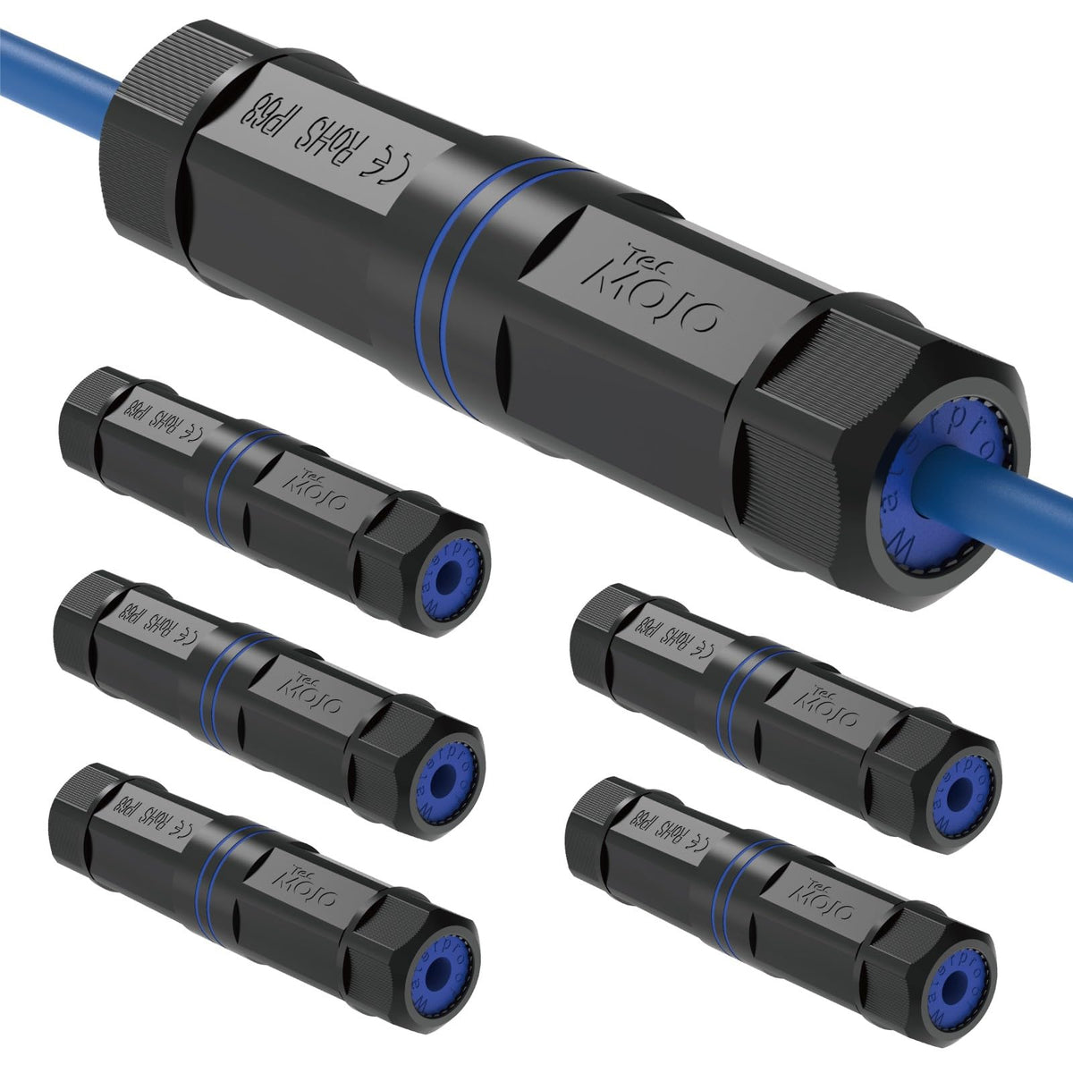Tecmojo 6 Pack Waterproof Cat 6 RJ45 Connector, IP68 120mm Length Cat 6/Cat 5E/Cat 5 Shielded Waterproof RJ45 Coupler Outdoor Cable Extender for Outdoor Ethernet LAN Cable