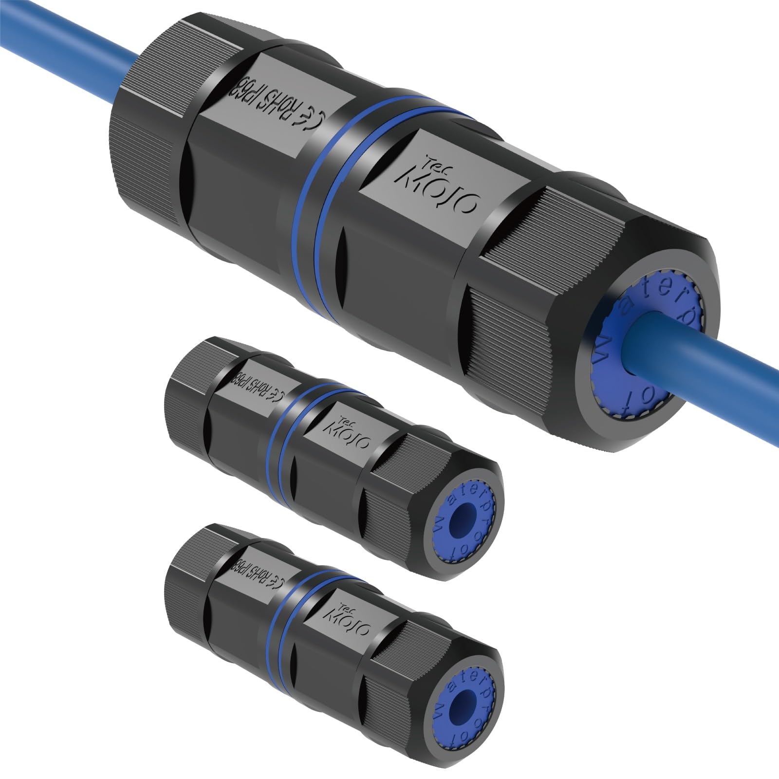 Tecmojo 3 Pack Waterproof RJ45 Connector, IP68 82mm Length Cat 6/Cat 5E/Cat 5 Shielded Waterproof RJ45 Coupler Outdoor Cable Extender for Outdoor Ethernet LAN Cable