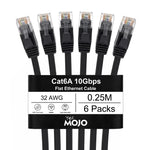 Tecmojo Flat Cat6A 0.25m Ethernet Cable 6 Pack 10Gbps High Speed Patch Cord 32AWG Pure Copper Core PVC RJ45 Network Cable for Laptop Router Modem Patch Panel Faster Than Cat6 Cat5e and Cat5, White