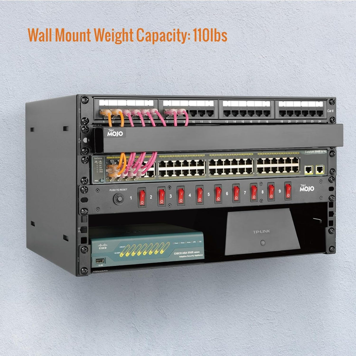 Tecmojo Server Rack 6U Wall Mount Open Frame Rack 300mm Deep 19'' Width with Top Cover for Shallow Server, Network Switches, IT Equipment