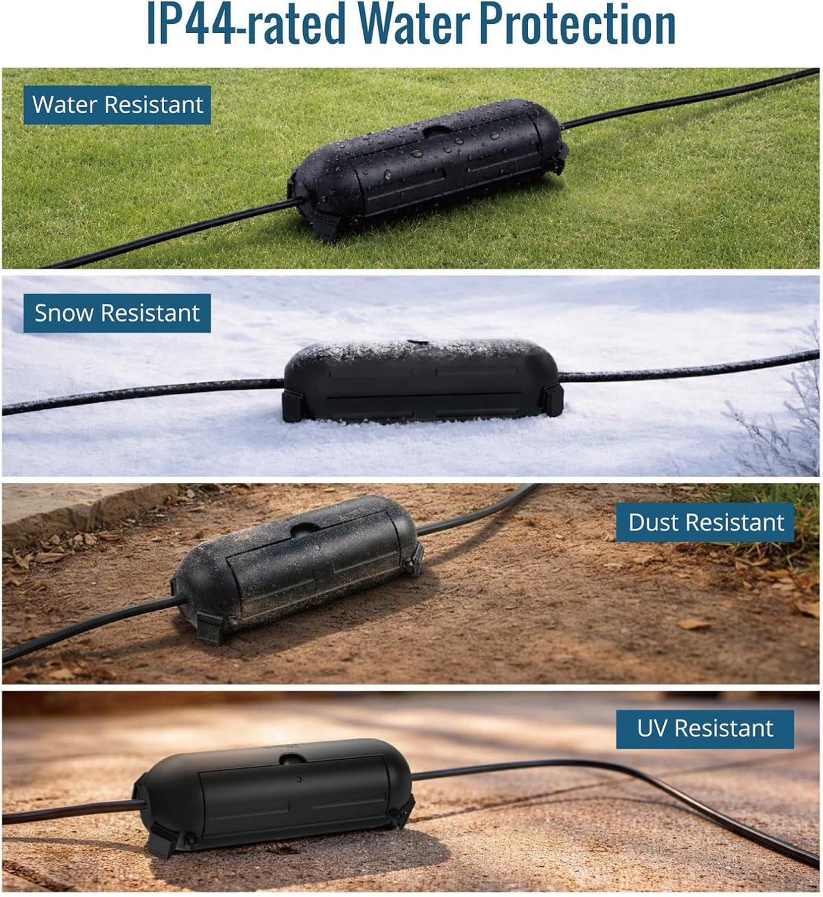 Tecmojo 10 Pack Outdoor Connection Box IP44 Water & Dust Resistant Electrical Extension Box, Safe Sealed Enclosure Suitable for 14-18 AWG Cables - Protect Light Strips, Plugs, and Cables, Black