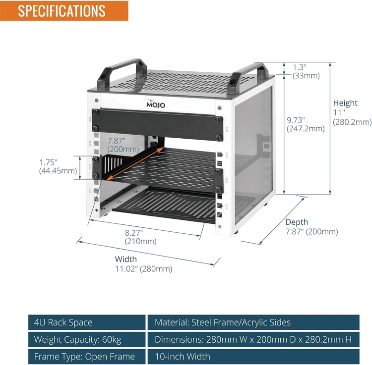 Tecmojo 4U Server Rack, 10 inch Wide 200mm Deep Desktop Rack with Shelf, Micro HDMl to HDMI Adapter Board, Blank Panel for 10 inch Servers, Network, Audio, and Video Equipment