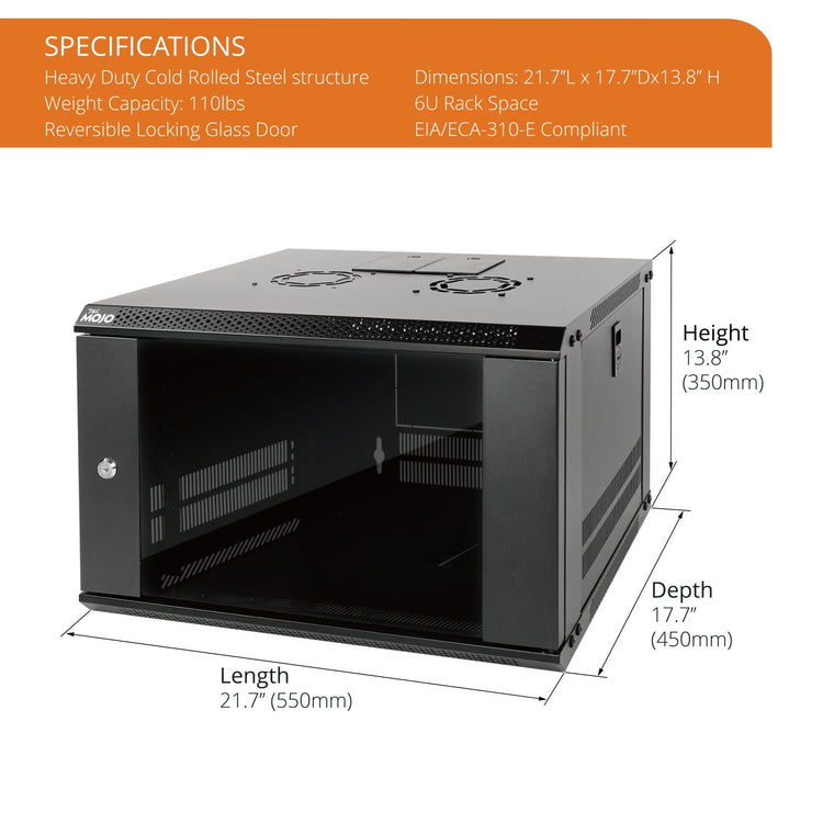 Tecmojo 6U 450mm Depth Black Glass Door Standard Wall Mount Cabinet(Flat Pack)
