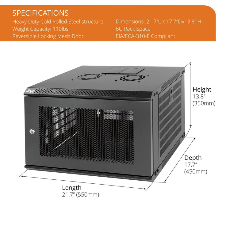 Specifications:Tecmojo 6U 450mm Depth Black Mesh Door Standard Wall Mount Cabinet(Flat Pack)