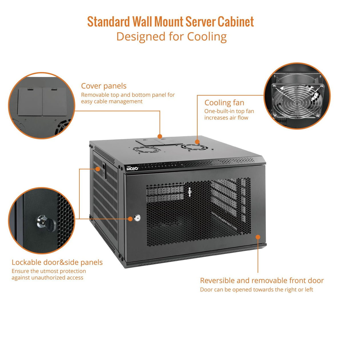 Designed for Cooling:Tecmojo 6U 450mm Depth Black Mesh Door Standard Wall Mount Cabinet(Flat Pack)