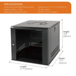 Specifications：Tecmojo 9U 450mm Depth Black Glass Door Standard Wall Mount Cabinet(Flat Pack)