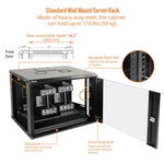 Can hold up to 110 lbs (50 kg)：Tecmojo 9U 450mm Depth Black Glass Door Standard Wall Mount Cabinet(Flat Pack)
