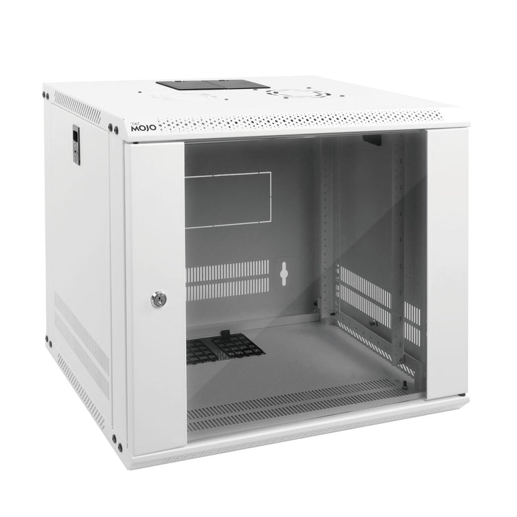 White background picture:Tecmojo 9U 450mm Depth White Glass Door Standard Wall Mount Cabinet(Flat Pack)
